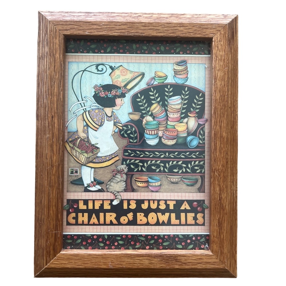 Mary Engelbreit Framed Print Life Is Just A Chair of Bowlies 1983 Vintage Art
